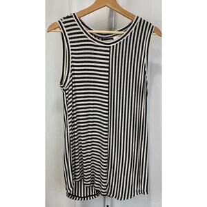 CABI Size S 3417 London Style Stripe Tank Top Sleeveless Keyhole Soft Gray White